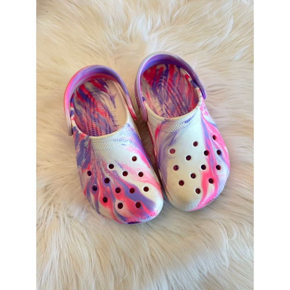 Pink marbled tie dye crocs size 1J